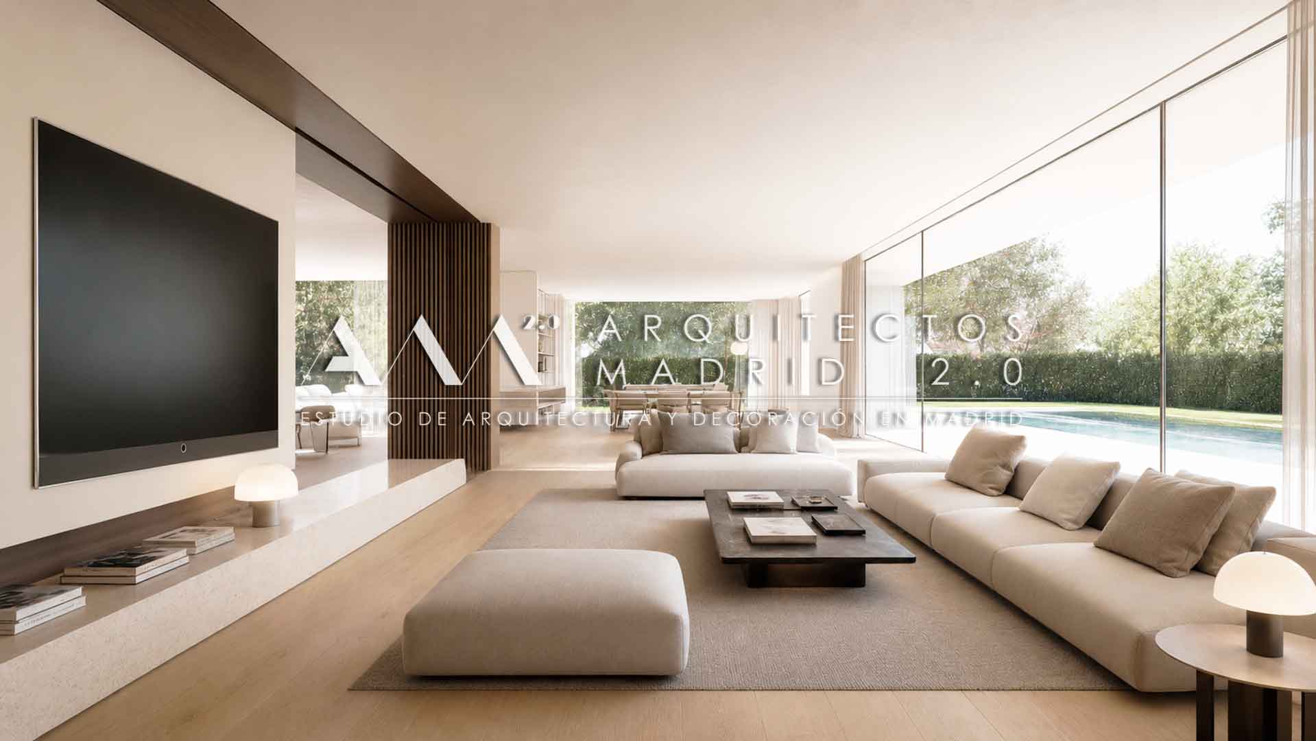 Interiorismo y reforma integral en Aravaca con salón luminoso, terraza, madera, confort acústico, eficiencia e iluminación natural