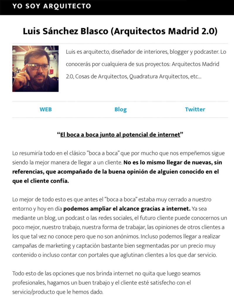 yo soy arquitecto entrevista Arquitectos Madrid 2.0 Luis Sánchez Blasco