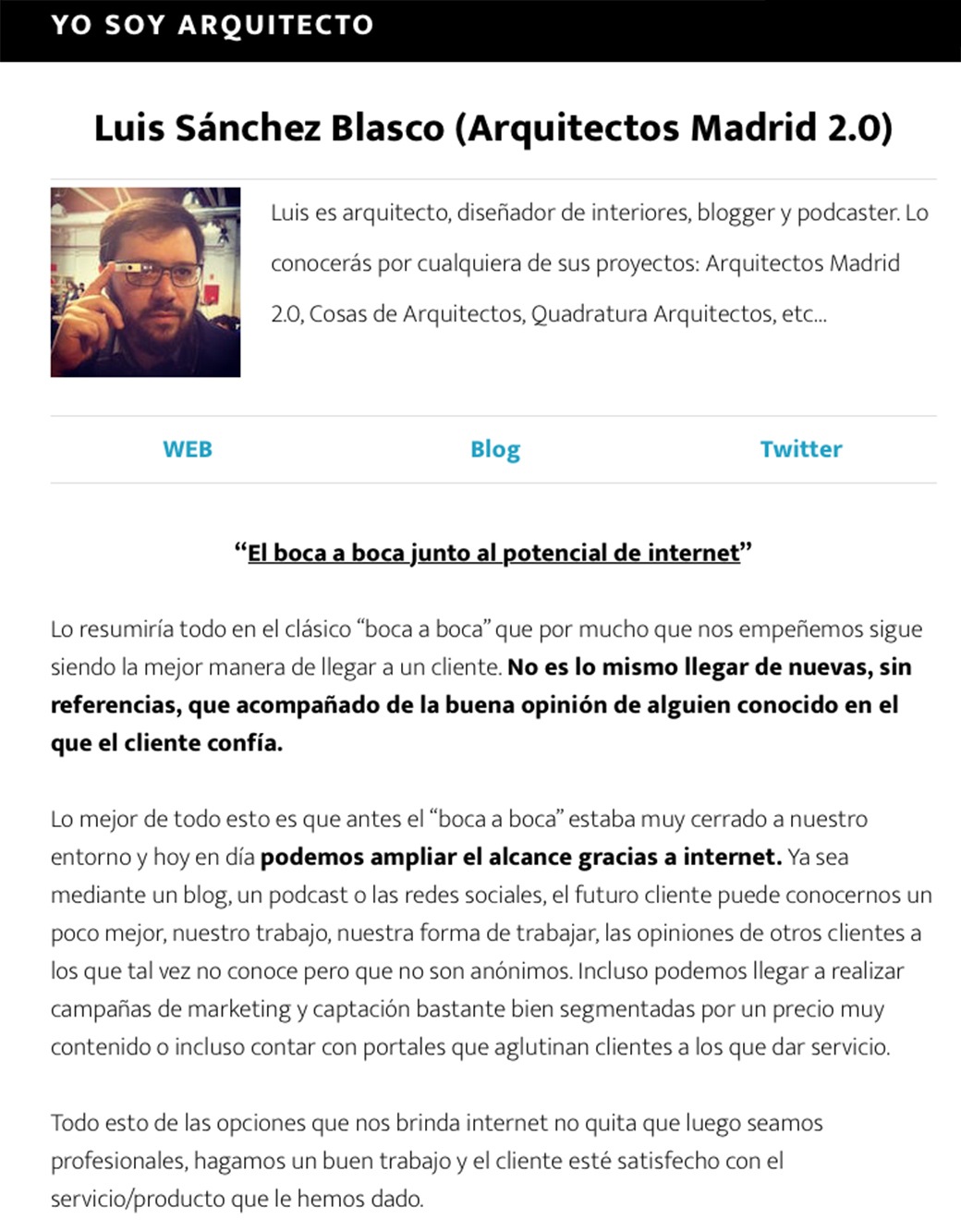 yo soy arquitecto entrevista Arquitectos Madrid 2.0 Luis Sánchez Blasco