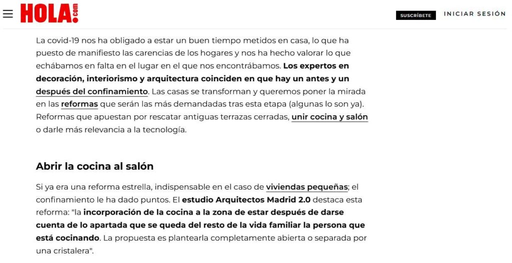 La revista ¡HOLA! publica el criterio de Arquitectos Madrid 2.0 sobre las reformas de viviendas