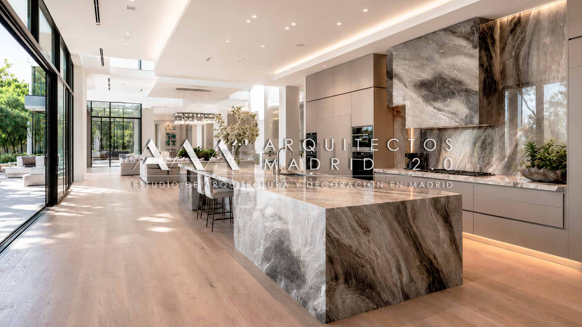 Reforma integral de vivienda familiar en Boadilla con salón, cocina, interiorismo y ejecución propia