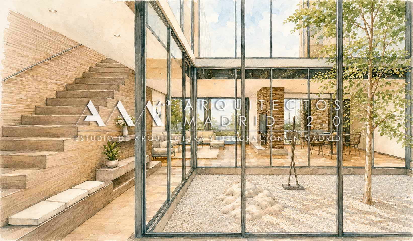 Proyecto de interiorismo para reforma integral de vivienda en Madrid con acabados, texturas e iluminación
