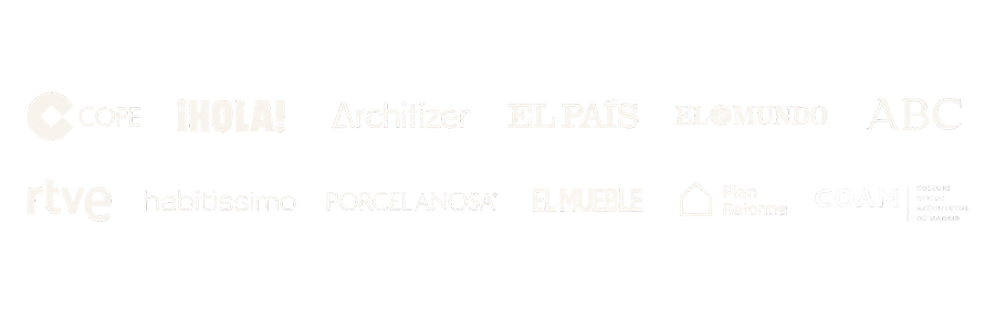 Selección de medios y publicaciones vinculados a Arquitectos Madrid 2.0, entre ellos COPE, HOLA, Architizer, El País, El Mundo, ABC, RTVE, El Mueble, Plan Reforma y COAM