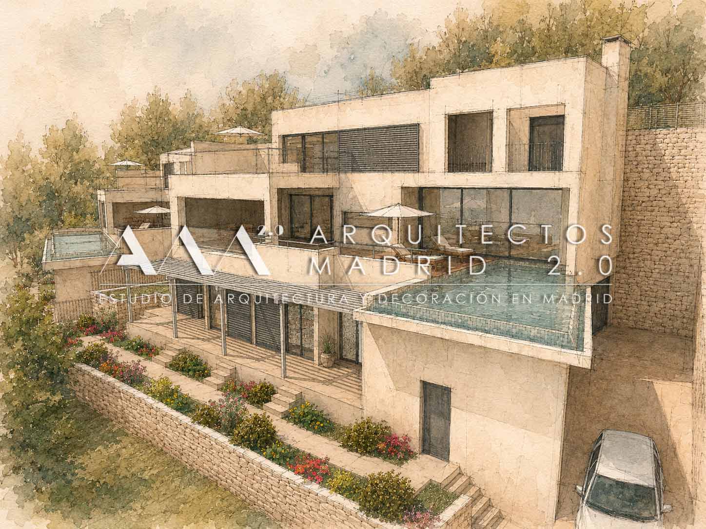 Proyecto residencial de arquitectura, interiorismo y construcción de viviendas unifamiliares en Madrid por Arquitectos Madrid 2.0