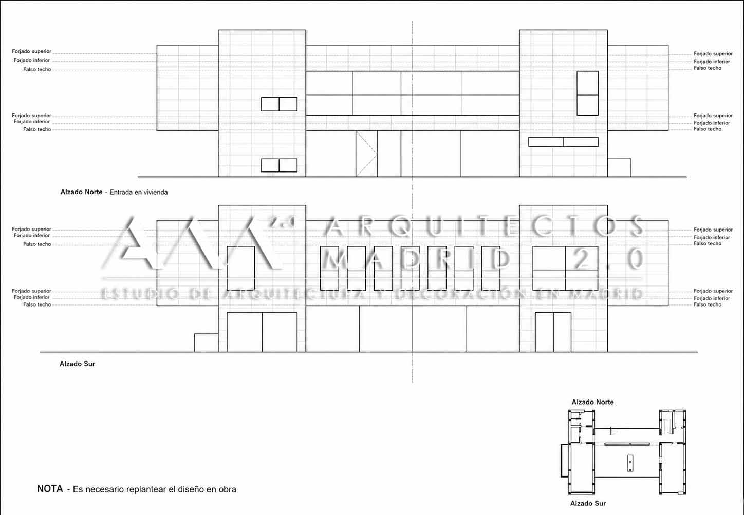 Alzados norte y sur de Casa Heinz vivienda unifamiliar moderna en forma de H