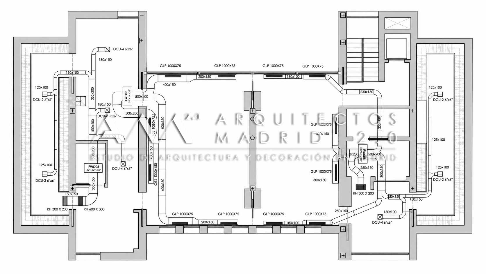 Plano de planta de Casa Heinz vivienda unifamiliar en forma de H en Madrid