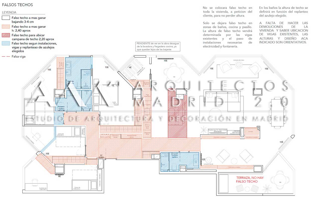 Plano de falsos techos e iluminación para reforma integral de vivienda en Chamartín