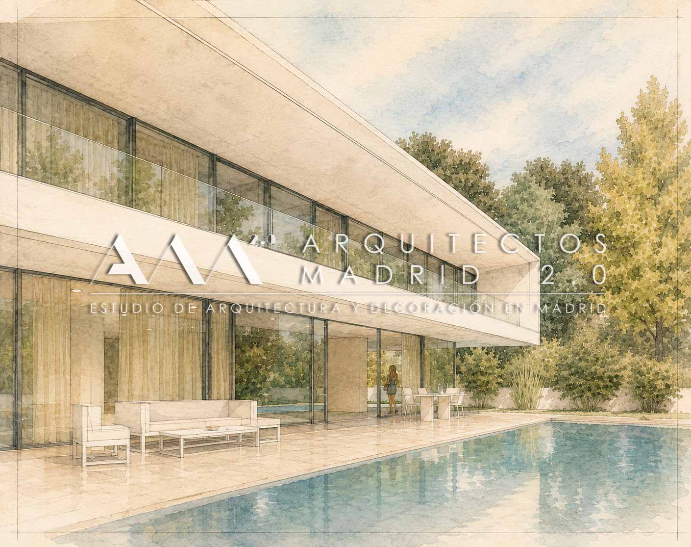 Estudio de interiorismo en Madrid para reforma integral de vivienda unifamiliar de lujo con jardín y piscina en Conde Orgaz, Madrid con proyecto de arquitectura interior