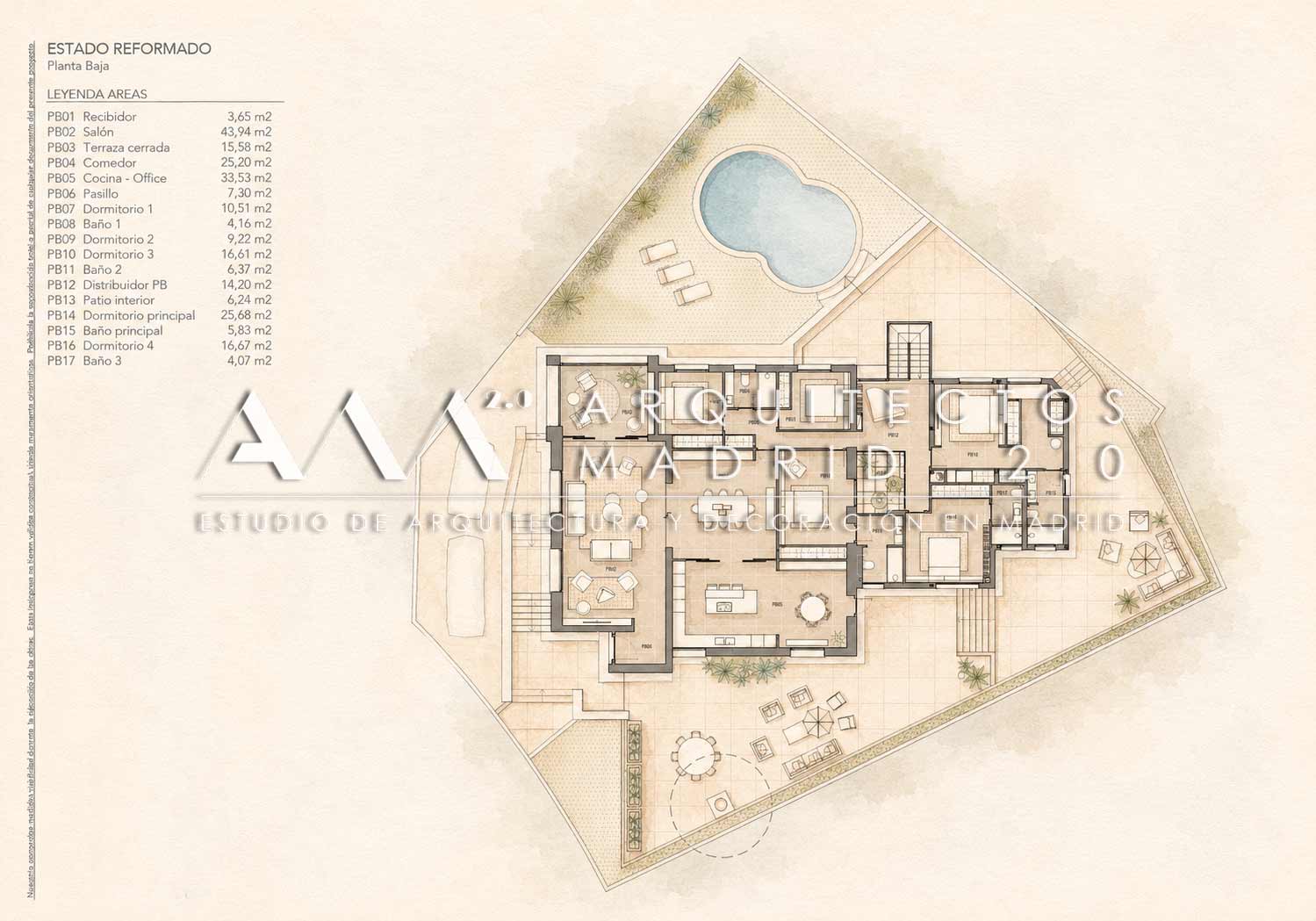 Interiorismo para reforma integral de vivienda unifamiliar de lujo en Madrid con jardín y piscina, proyecto técnico, interiorismo y reforma