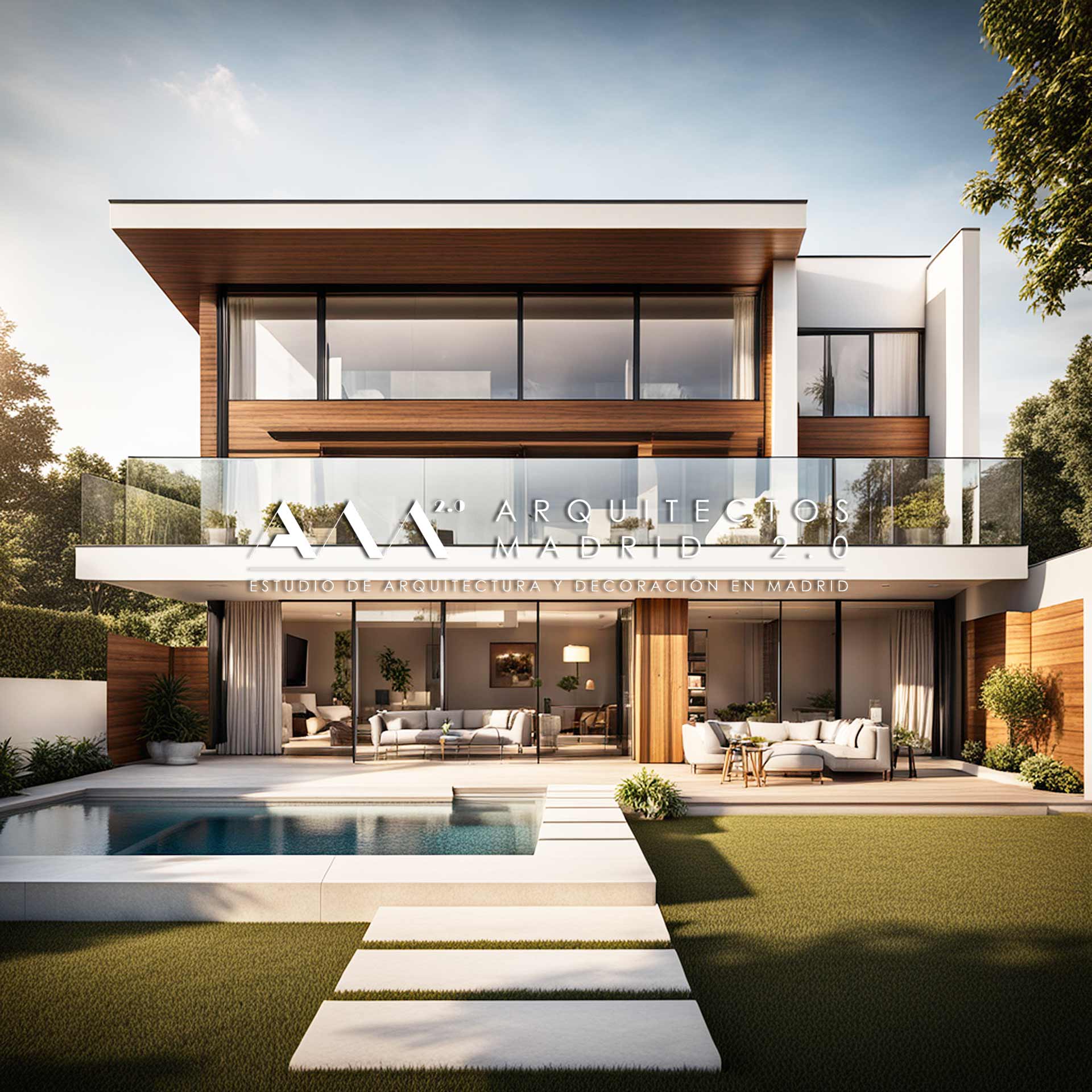 Chalet de alta gama con fachada contemporánea, cerramientos y diseño exterior